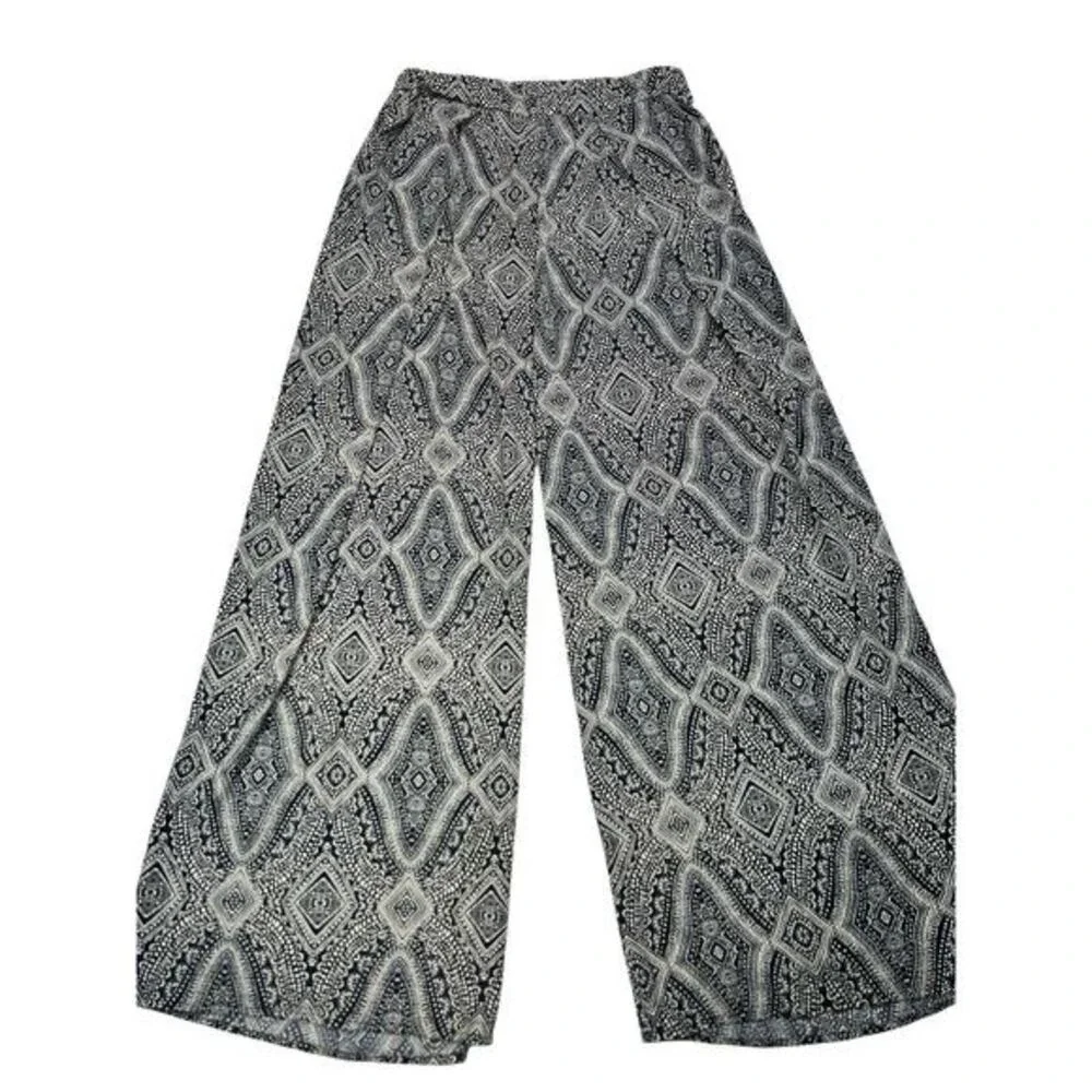 H&M Women’s Size 4 Boho Wide‎ Leg Palazzo Pants Black White Geometric Print